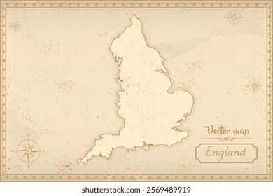 Elegant vintage vector map of England with ornate borders and antique aesthetics. Perfect for historical, decorative, or design projects!