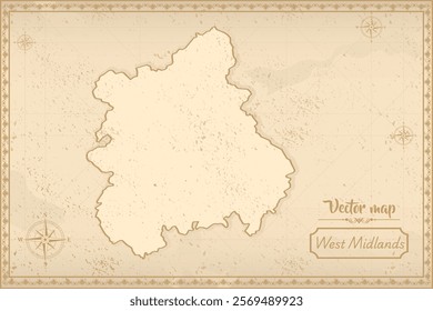 Elegant vintage vector map of England West Midlands with ornate borders and antique aesthetics. Perfect for historical, decorative, or design projects!