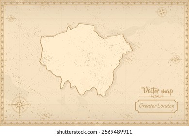 Elegant vintage vector map of Greater London with ornate borders and antique aesthetics. Perfect for historical, decorative, or design projects!