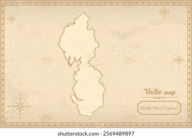 Elegant vintage vector map of North West England with ornate borders and antique aesthetics. Perfect for historical, decorative, or design projects!