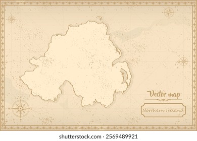 Elegant vintage vector map of Northern Ireland with ornate borders and antique aesthetics. Perfect for historical, decorative, or design projects!