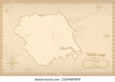 Elegant vintage vector map of Yorkshire and the Humber with ornate borders and antique aesthetics. Perfect for historical, decorative, or design projects!