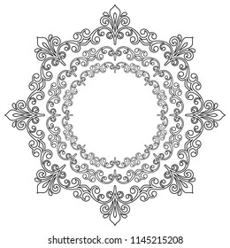 Elegant vintage vector round black ornament in classic style. Abstract traditional pattern with oriental elements. Classic vintage pattern