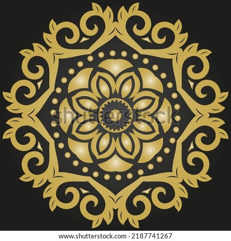 Elegant vintage vector round black and golden ornament in classic style. Abstract traditional ornament with oriental elements. Classic vintage pattern