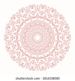Elegant vintage vector round pink ornament in classic style. Abstract traditional pattern with oriental elements. Classic vintage pattern