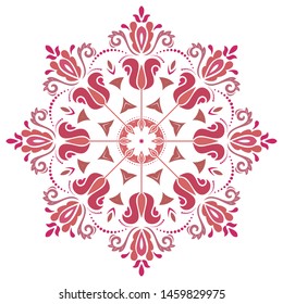Elegant vintage vector round red and pink ornament in classic style. Abstract traditional pattern with oriental elements. Classic vintage pattern