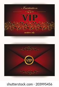 Elegant vintage vip invitation envelope with floral elements on the red background