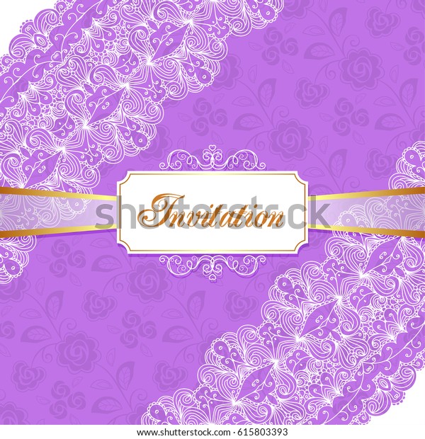 Elegant vintage wedding or birthday
invitation template with lace corners. Vector
Illustration