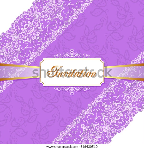 Elegant vintage wedding or birthday\
invitation template with lace corners. Vector\
Illustration