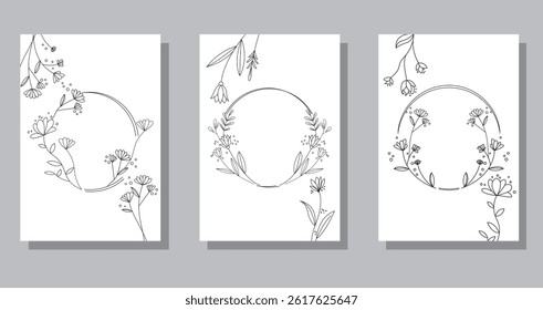 Elegant vintage wreath. Hand drawn line floral frame. Vector illustration botanical decoration elements for label, branding business identity, wedding invitation, greeting card. Logo template.