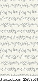 Elegant vintage-style seamless pattern featuring delicate hand-drawn floral vines arranged in horizontal stripes in soft gray on a cream background. Vertical social media Easter footage
