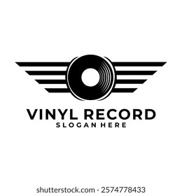 Elegant Vinyl record logo design vector. Vinyl and wing logo vector design template