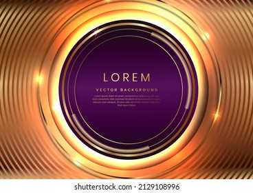 Elegant violet circle frame abstract with sparkling golden light and golden circle lines on golden background. Luxury concept. You can use for ad, poster, template, business. Vector illustration