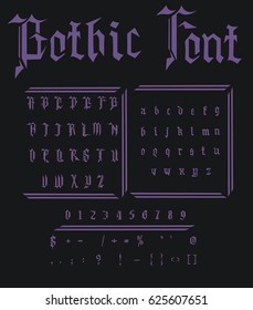 Elegant Violet Font isolated on black background - Gothic Font - Vector