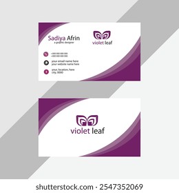 Elegante diseño de tarjeta de visita violeta y blanco para Adobe Stock.