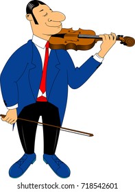 Elegant violinist in a blue tuxedo with a violin in his hands, vector