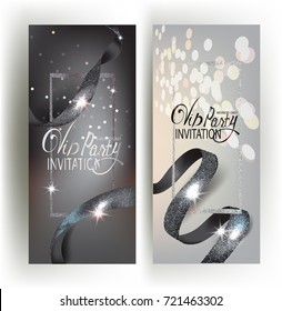 Elegant VIP banners with sparkling ribbons. Vector illustration