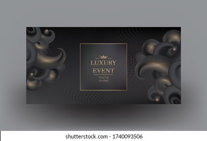 Elegant VIP card with volumen waves and halftone pattern on the background. Vector illustration