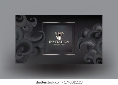 Elegant VIP card with volumen waves and halftone pattern. Vector illustration