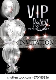 Elegant VIP party Invitation card with air balloons covered with transparent cloth. Vector illustration