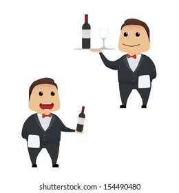 Elegant waiter set doing actions for use in advertising, presentations, brochures, blogs, documents and forms, etc.