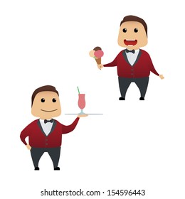 Elegant waiter set doing actions for use in advertising, presentations, brochures, blogs, documents and forms, etc.