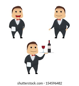 Elegant waiter set doing actions for use in advertising, presentations, brochures, blogs, documents and forms, etc.