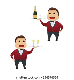 Elegant waiter set doing actions for use in advertising, presentations, brochures, blogs, documents and forms, etc.