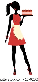 Elegant waitress holding a freshly baked cake