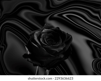 Elegant wallpaper featuring a black rose on a black satin background. Perfect for adding a touch of mystery and sophistication to your interior decor