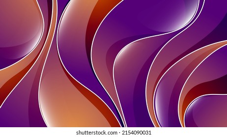 Elegant wallpaper in orange-purple tones. Overlapping smooth shiny shapes with a white stroke form a beautiful surface. Vector.