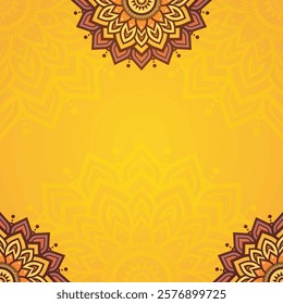 Elegant Warm Mandala Pattern in Corners With Intricate Floral Style on a Vibrant Yellow Square Background