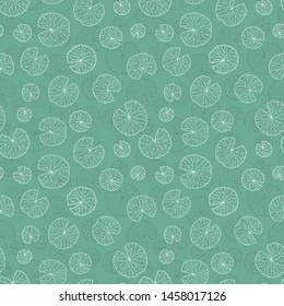 Elegant water lily with water leaves seamless pattern, romantic teal background, great for fashion prints, textiles, wrapping, wallpapers, banners - vector surface design