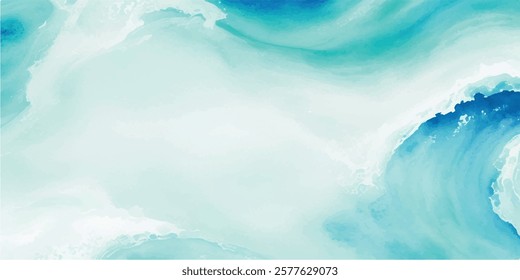 Elegant Water Wave Abstract Design in Soft Blue and Green Watercolor, Perfect for Background Use in Graphic Design Projects Focused on Tranquility and Oceanic Themes.
