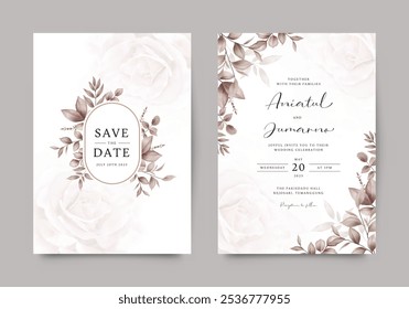 Elegant watercolor beautiful leaves wedding invitation card