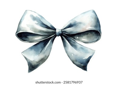 Elegant watercolor bow, soft blue tones, decorative ribbon, gift wrapping, artistic design, festive occasion.