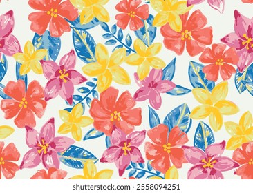 Elegant, watercolor, bright, colorful, garden flowers, leaves, illustration background, seamless pattern, repeat print, wallpaper, clothing, fashion, home textile, packaging, gift wrap vector