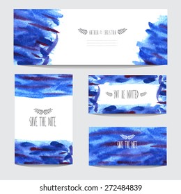 Elegant watercolor cards, design elements. Can be used for wedding, baby shower, mothers day, valentines day, birthday cards, invitations, banners, flyers, gift wrap, print, manufacturing