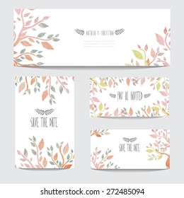 Elegant Watercolor Cards With Leaves, Design Elements. Can Be Used For Wedding, Baby Shower, Mothers Day, Valentines Day, Birthday Cards, Invitations, Banners, Flyers, Gift Wrap, Print, Manufacturing