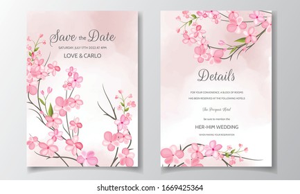 Elegant watercolor cherry blossom card template