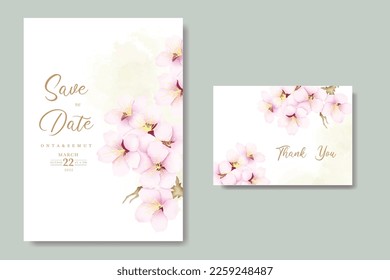  elegant watercolor cherry blossom wedding invitation card set

