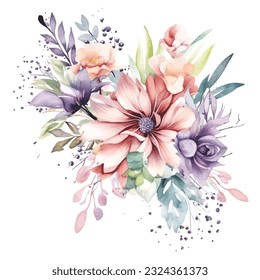 エレガントな水彩妖精の花 – パステルクリップアートコレクションのベクター画像素材