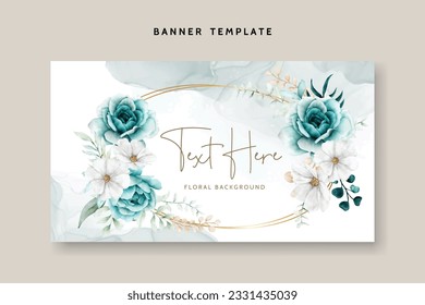 elegant watercolor floral background card with tosca flower and leaves