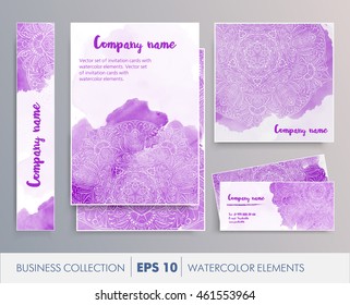 Elegant watercolor floral ethnic mandala cards, design elements. For business set, wedding, mothers day, valentines day, birthday cards, invitations, banners, flyers, gift wrap, print, manufacturing