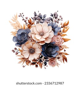 Elegant watercolor floral illustration of a spring flower bouquet isolated on white background