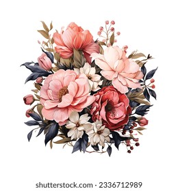 Elegant watercolor floral illustration of a spring flower bouquet isolated on white background