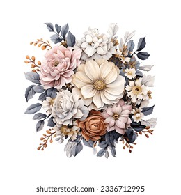 Elegant watercolor floral illustration of a spring flower bouquet isolated on white background