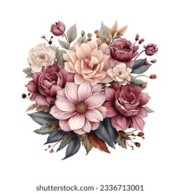 Elegant watercolor floral illustration of a spring flower bouquet isolated on white background