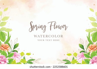 elegant watercolor floral and leaves background and border frame design