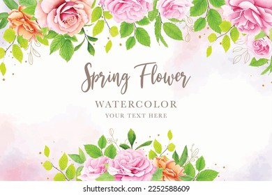 elegant watercolor floral and leaves background and border frame design